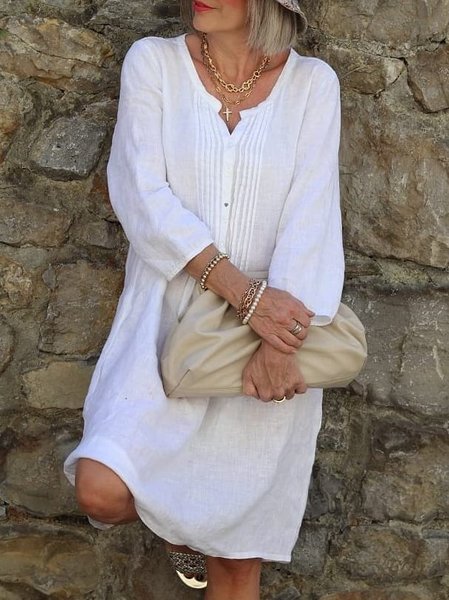 

Scollo a Barchetta Cotone Gonna Casuale, Bianco, Midi Dresses