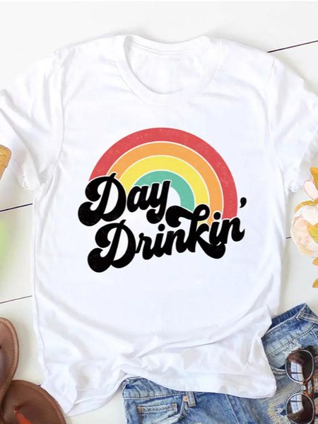 

Day Drinkin' Rainbow T-Shirt Tee, White, T-shirts