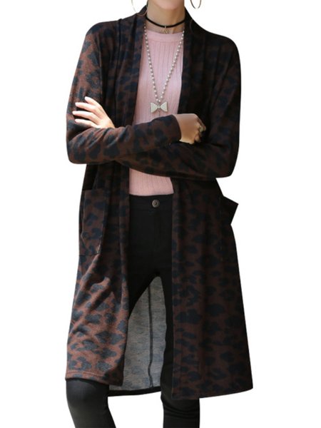 

Cotton-Blend Shift Leopard Casual Outerwear, Coffee, Outerwear
