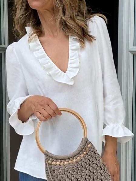 

Casuale Tinta unita Maniche Lunghe Camicie & Top, Bianco, Blouses & Shirts