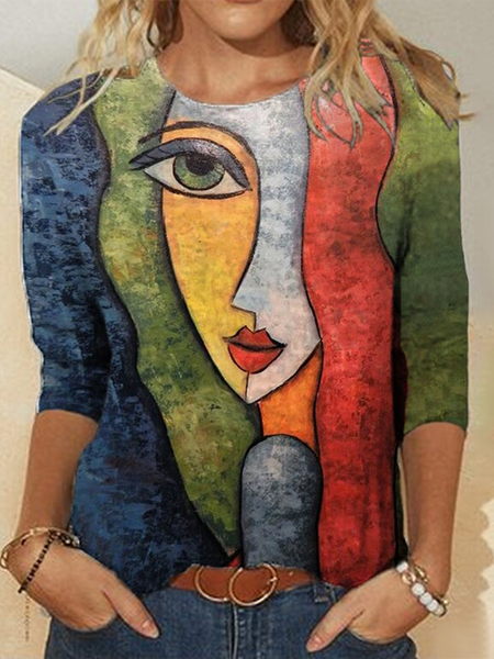 

Casual Abstract Printed Long Sleeve Shirts & Tops, Multicolor, Long sleeve tops