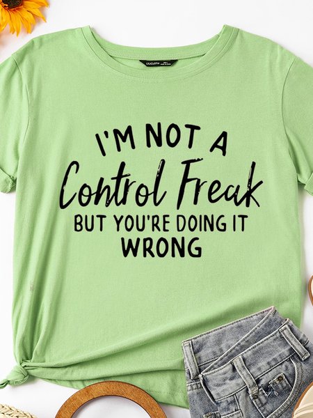 

Freak Control Letter Women's Cotton Casual Crew Neck Shirts & Tops, Olive green, T-shirts