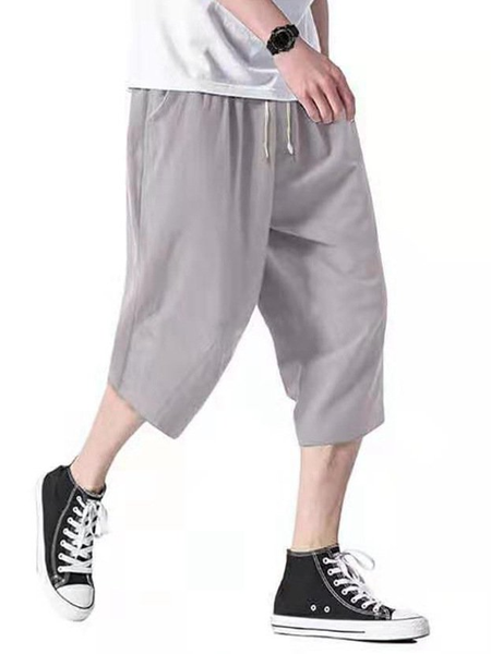 

Linen Casual Solid Loose Pants, Deep gray, Men's pants