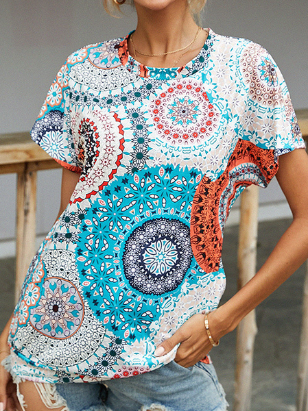 

Vintage Maniche Corte Misto Cotone Camicie & Top, Ciano, T-Shirts