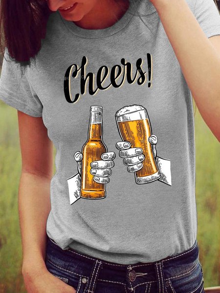 

Cheeers Crew Neck Shirts & Tops, Gray, T-shirts
