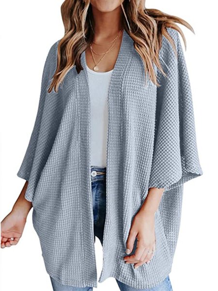 

Casuale Misto Cotone Tinta unita 3/4 Manica Giubbotto, Azzurro, Outerwear