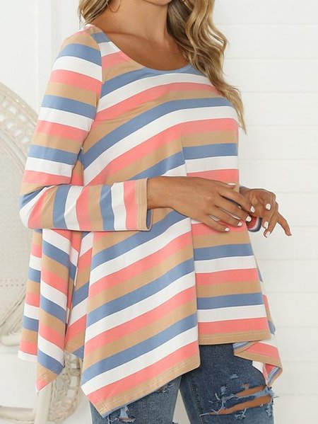 

Casual Crew Neck High Low Shirts & Tops, Apricot, Long sleeve tops