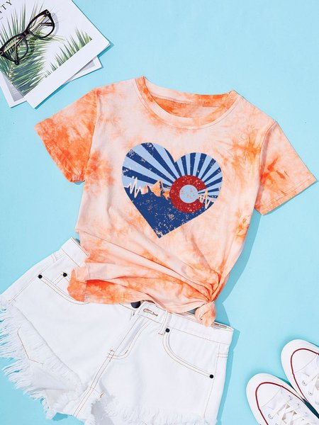 

Colorado Day Graphic Short Sleeve Loose Tie Dye Tee, Orange, T-shirts