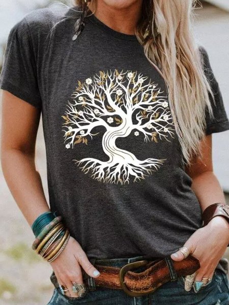 

Tree Of Life O-Neck T-Shirt Tee, Deep gray, T-shirts