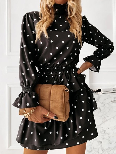 

Volant Maniche Lunghe Vintage Abito, Nero, Dresses