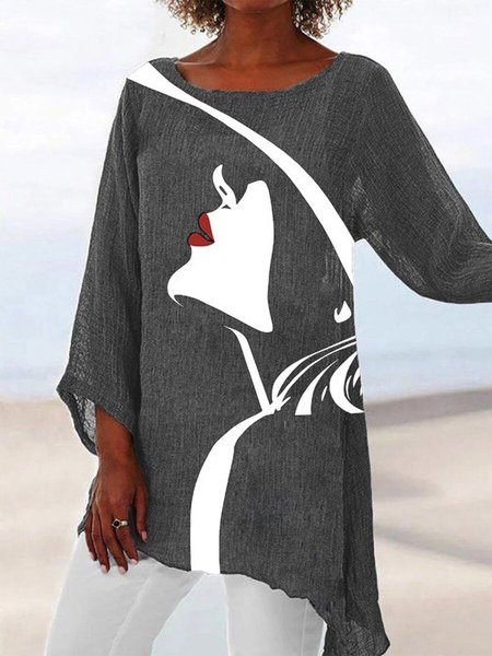 

3/4 Sleeve Casual A-Line Shirts & Tops, Gray, Long sleeve tops