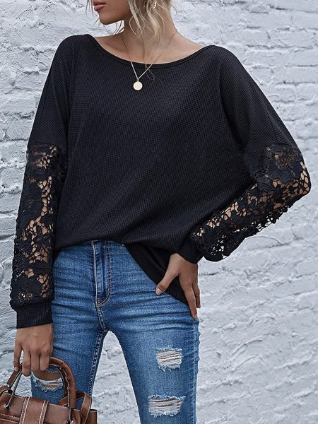 

Cotton-Blend Casual Long Sleeve Shirts & Tops, Black, Long sleeve tops