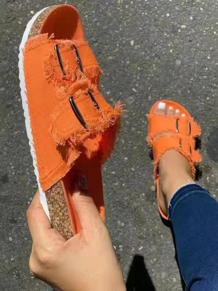 

Plush Button Beach Slippers, Orange, Slippers