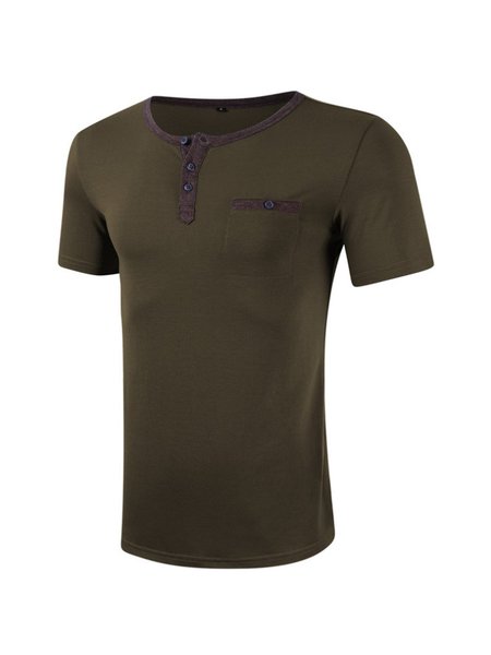 

Color-Block Plain Basic Shirts & Tops, Army green, Men's t-shirts