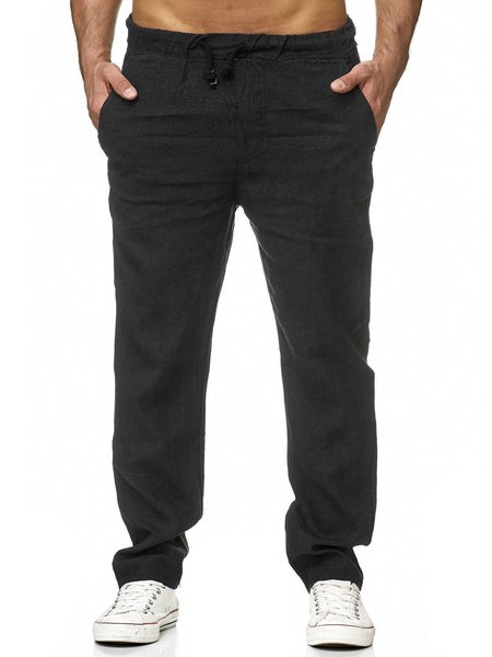 

Linen Casual Solid Pants, Black, Men's pants