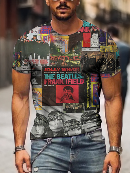 

Printed Crew Neck Holiday T-shirt, Gray, Men's t-shirts