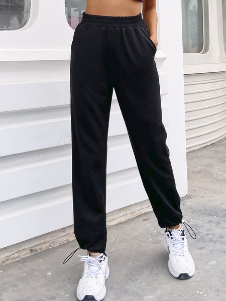 

Dritto Misto Cotone Pantaloni, Nero, Pants