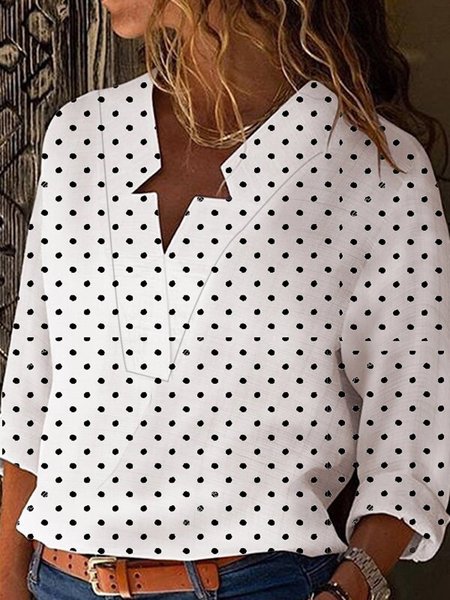 

Polka Dots Casual Shift Printed Blouse, White, Shirts & Blouses