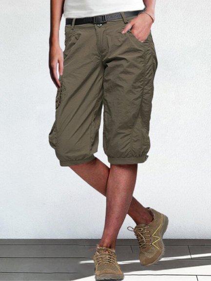 Buy Vintage Pockets Quick-drying Solid Plus Size Casual Pants, Shorts, Zolucky, Army Green