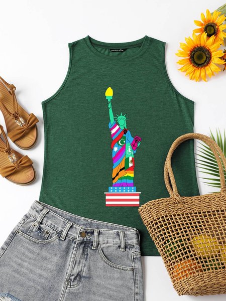 

Liberty for All Graphic Sleeveless Casual Tank Top, Dark green, Tank Tops