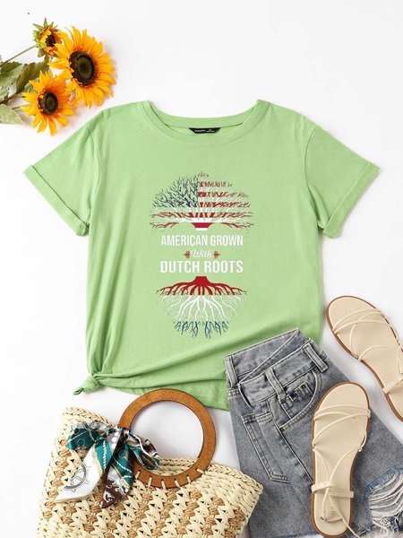 

American Roots Graphic Short Sleeve Casual Tee, Olive green, T-shirts