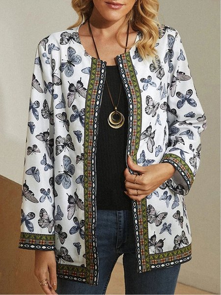 

Di base Farfalla Maniche Lunghe Stampato Giacche, Bianco, Coats & Jackets