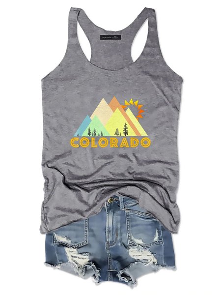

Colorado Graphic Nature Mountain Printed Sleeveless Vest Tank Top, Gray, Tank Tops