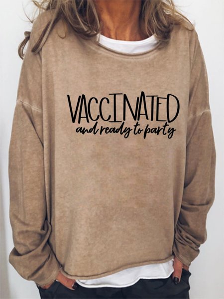 

Vaccinated Ready To Party Cotton-Blend Sweatshirt, Light brown, Hoodies&Sweatshirts