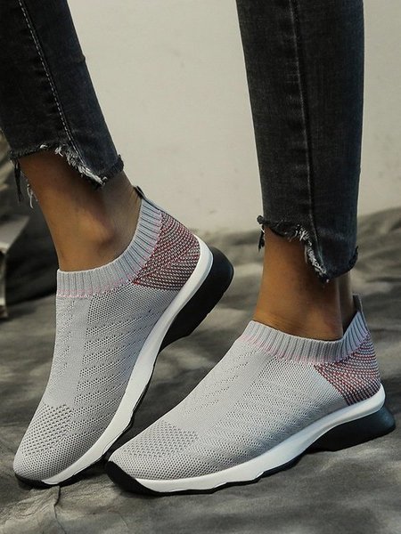 

Casual and Comfortable Flyknit Fabric Sneakers, Gray, Sneakers
