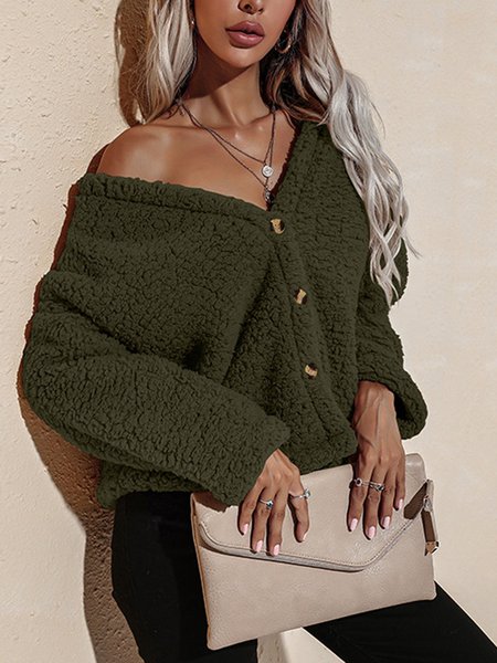 

Cotone Vintage Scollo a V Dritto Giubbotto, Verde militare, Outerwear