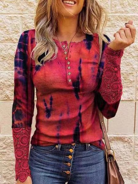 

Color-Block Statement Long Sleeve T-shirt, Red, T-Shirts