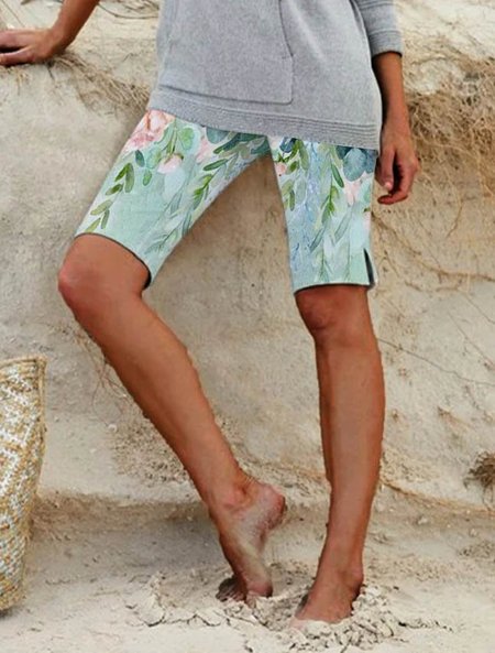 

Pantaloni Floreale Misto Cotone, Verde, Shorts