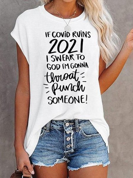 

2021 Short Sleeve Crew Neck Shirts & Tops, White, T-shirts