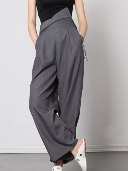 

Work Casual Asymmetric A-Line All Season Daily Pants, Deep gray, Wide Leg Pants