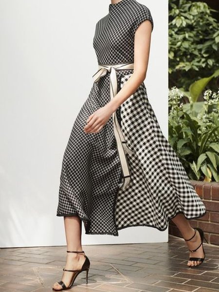 

Work A-Line Checkered/Plaid Midi Dress, As picture, Midi Dresses