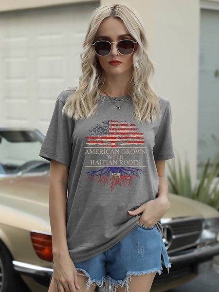 

American Roots Graphic Short Sleeve Casual Tee, Light gray, T-shirts