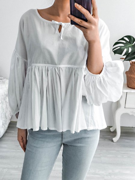 

Solid Vintage Cotton-Blend Tops, White, Blouses & Shirts