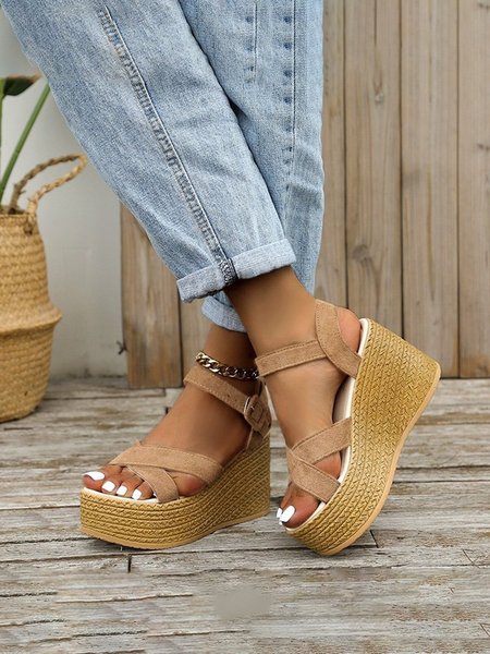 

Vacanza Stile piattaforma Sandali Con Tacco a Zeppa, Cachi, Sandals