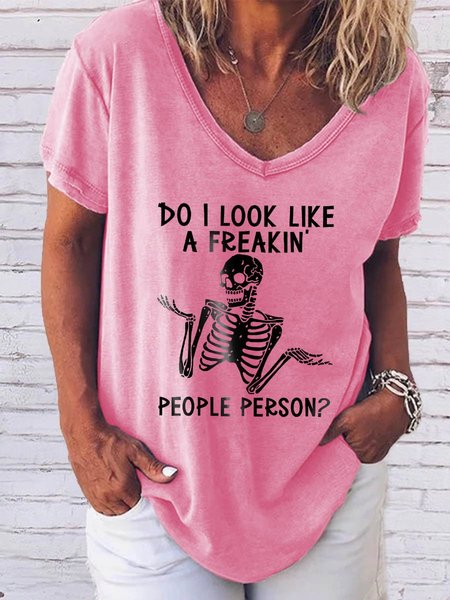 

Do I Look Like A Freaking People Person Graphic Short Sleeve Casual Tee, Pink, T-shirts