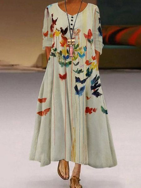 

Abito 3/4 Manica Bohemian, Colore 1, Maxi Dresses