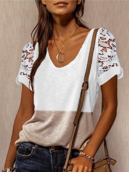 

Casuale Girocollo Maniche Corte Camicie & Top, Bianco, T-Shirts