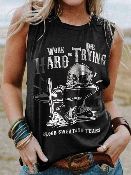 

Work Hard Or Die Trying Skull Women Tank Top, Black, Tank Tops