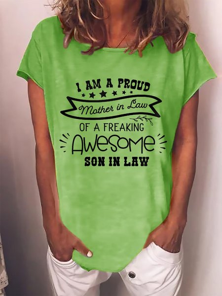 

I Am A Proud Mother In Law Graphic Short Sleeve Tee, Green, T-shirts