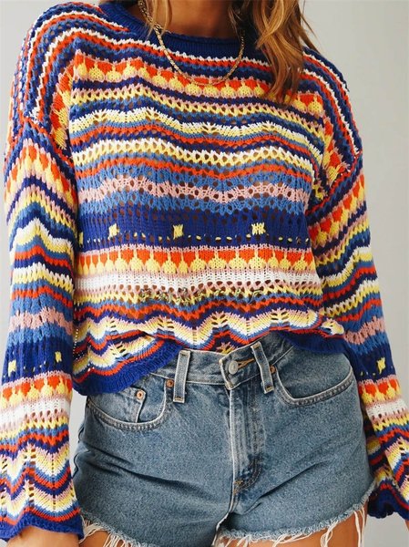 

Acrylic Casual Crew Neck Sweater, Blue, Sweaters