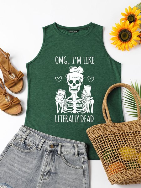 

Omg I'm Like Literally Dead Graphic Sleeveless Tank Top, Dark green, Tank Tops