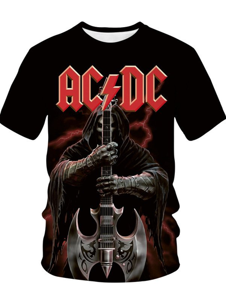 

ACDC Rock Roll Guitar Punk Unisex T-Shirts, Black-red, Men's t-shirts