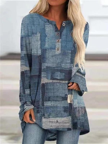 

Casual Long Sleeve Crew Neck Shirts & Tops, Blue, Long sleeve tops