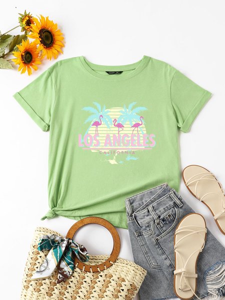 

Flamingo Graphic Short Sleeve Tee, Olive green, T-shirts