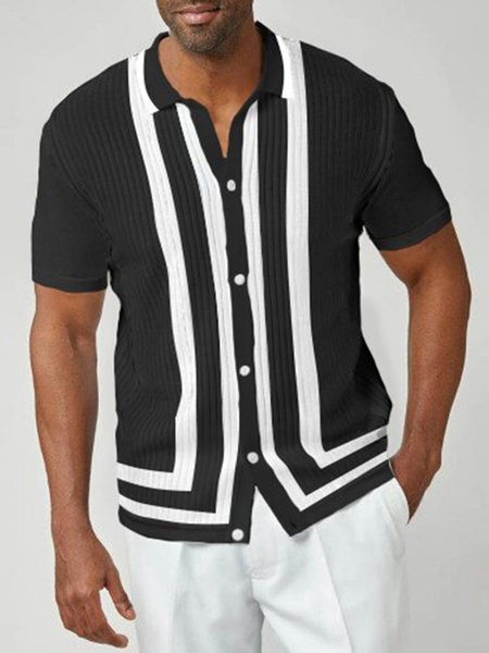 

Shawl Neck Striped Shirts & Tops, White stripe, polo