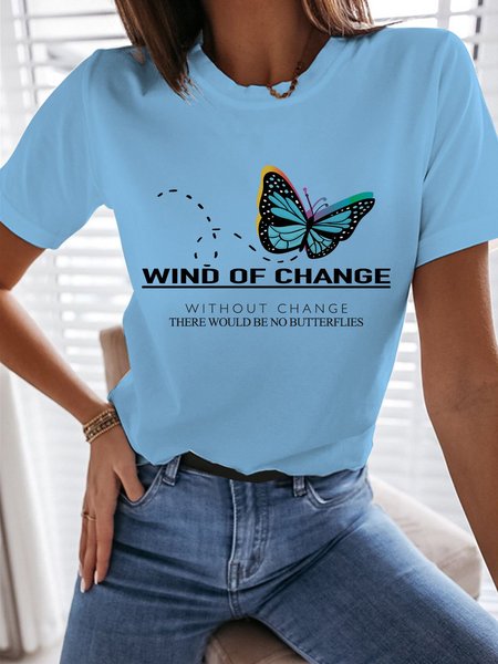

Wind Of Change Butterfly Graphic Short Sleeve Tee, Light blue, T-shirts